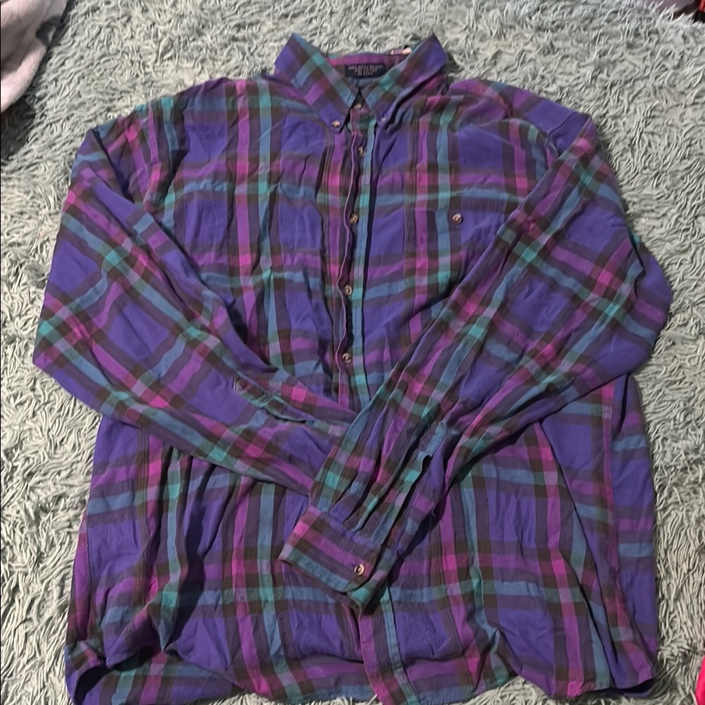Purple Plaid Button-Up Shirt
